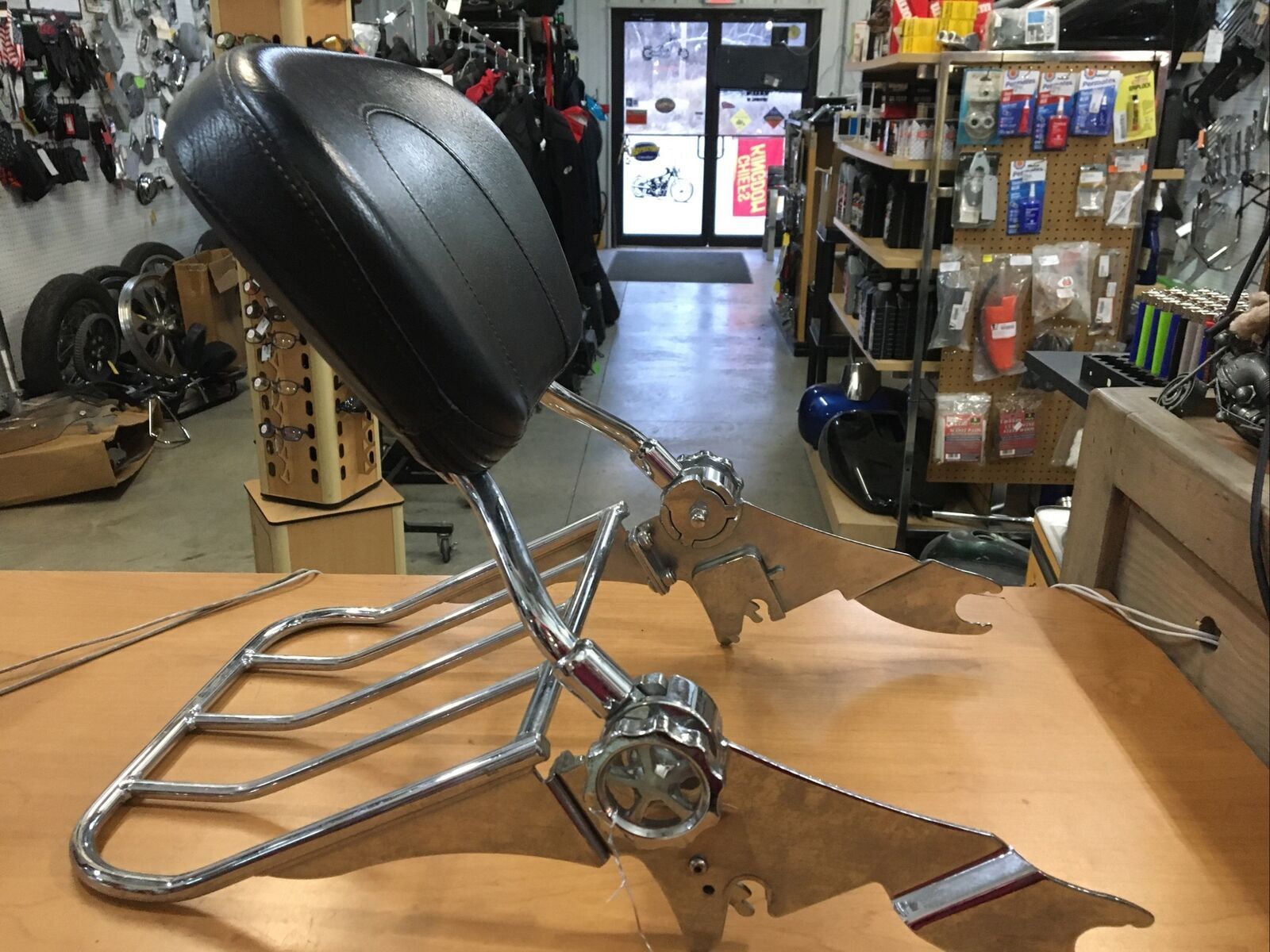 Chrome detachable backrest with pad and luggage rack for