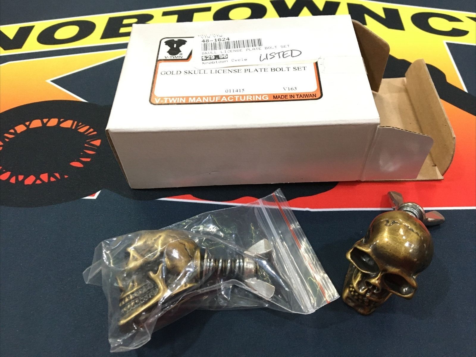 V-Twin Gold Skull License Plate Bolt Set #48-1624