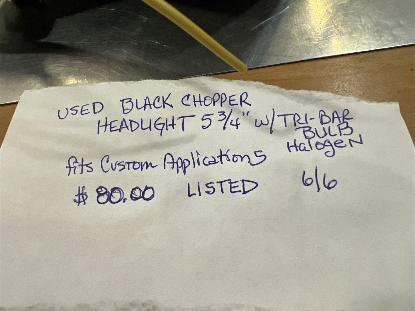 Black Chopper Headlight 5-3/4” W/Tri-Bar Bulb Halogen