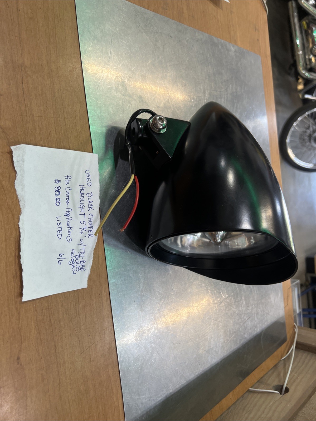 Black Chopper Headlight 5-3/4” W/Tri-Bar Bulb Halogen