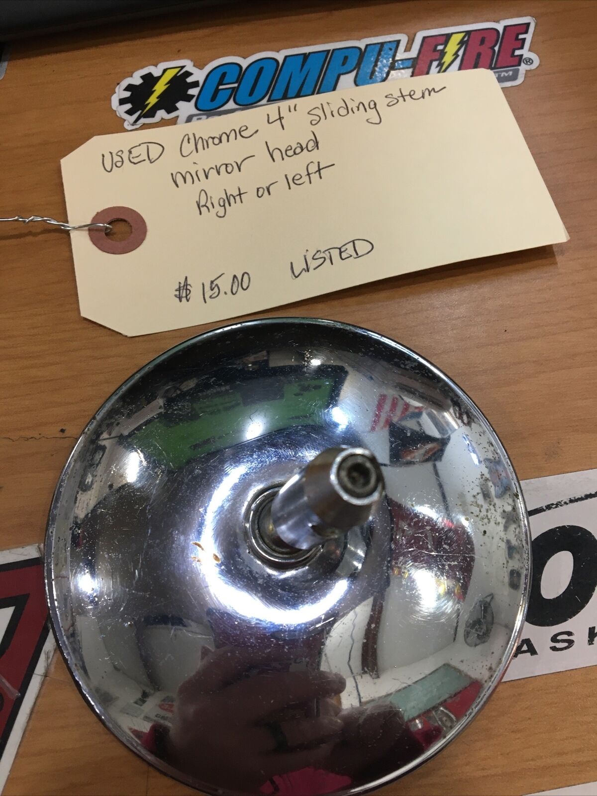 Chrome 4” Sliding Stem Mirror Head R or L