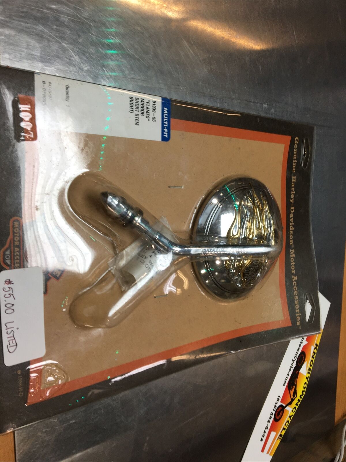 Harley Davidson oem RH Short Stem Mirror Flames #91939-98