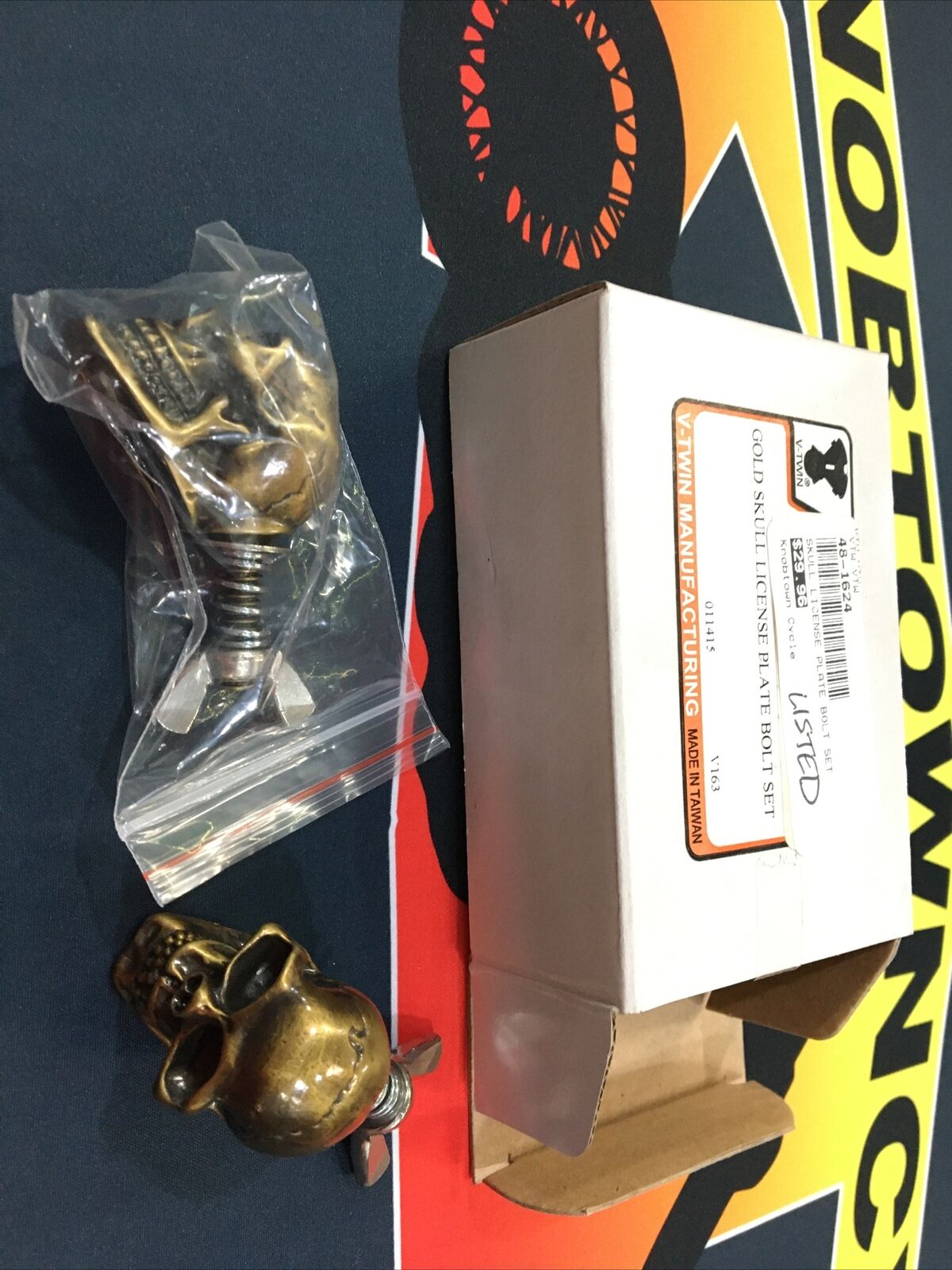 V-Twin Gold Skull License Plate Bolt Set #48-1624