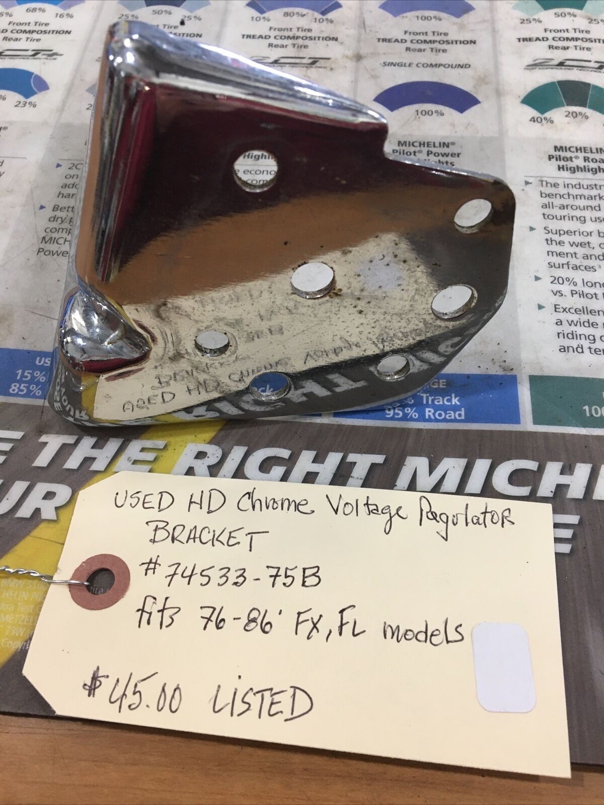 Harley Davidson Chrome Voltage Regulator Bracket #74533-75B