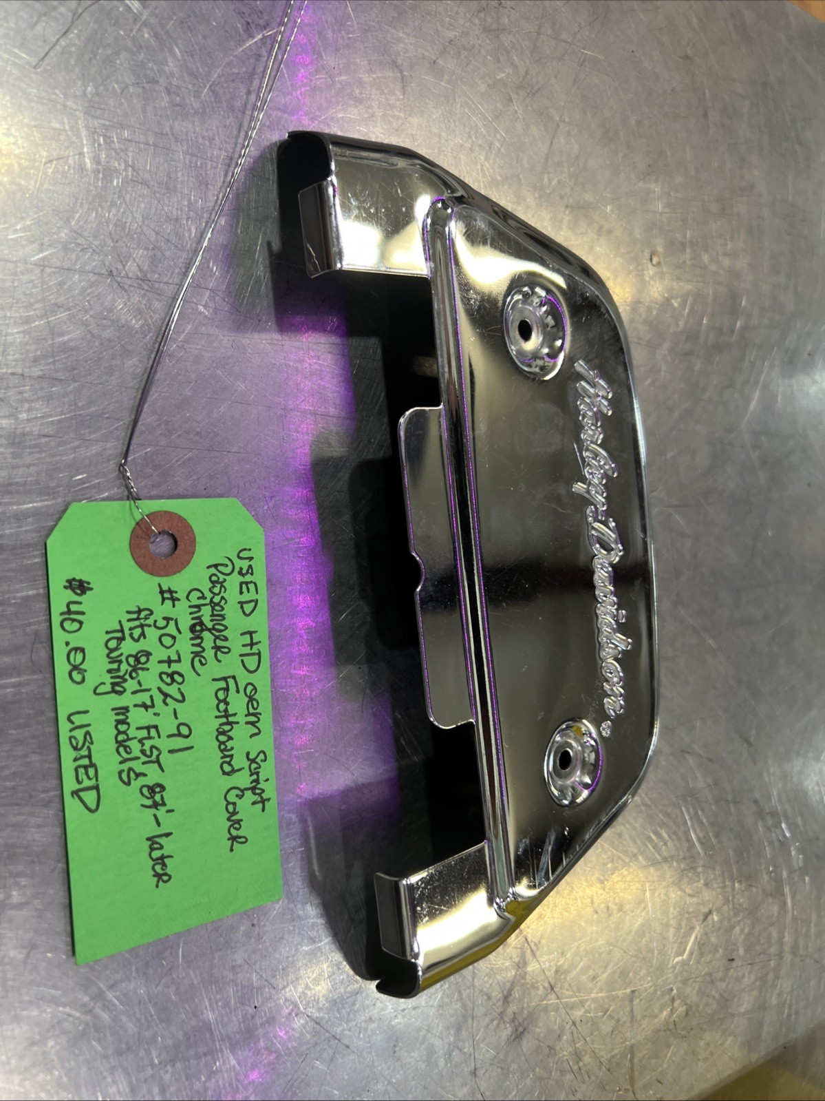 Harley Davidson oem Script Passenger Footboard Cover Chrome #50782-91