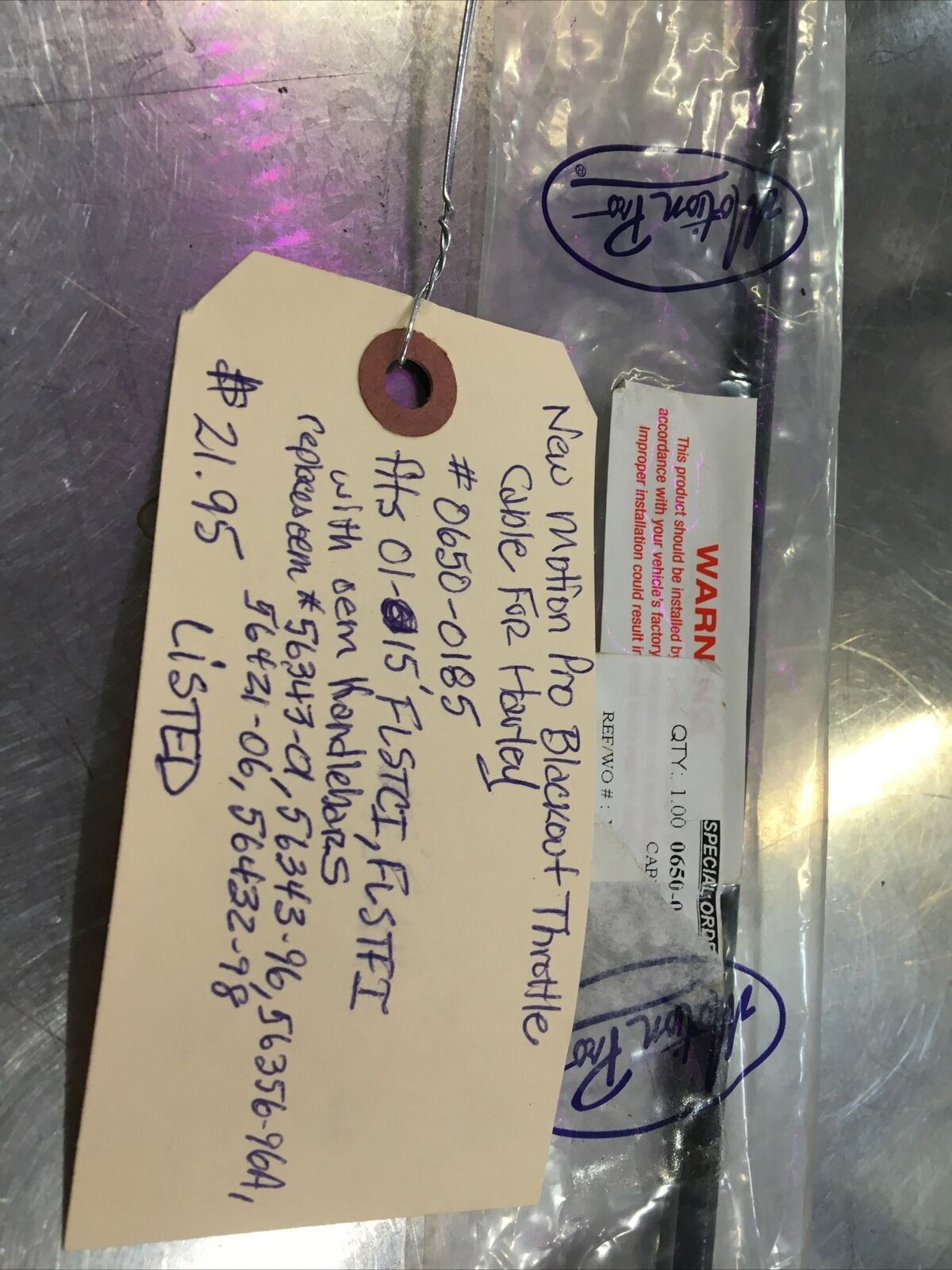 Motion Pro Blackout Throttle Cable For Harley #0650-0185