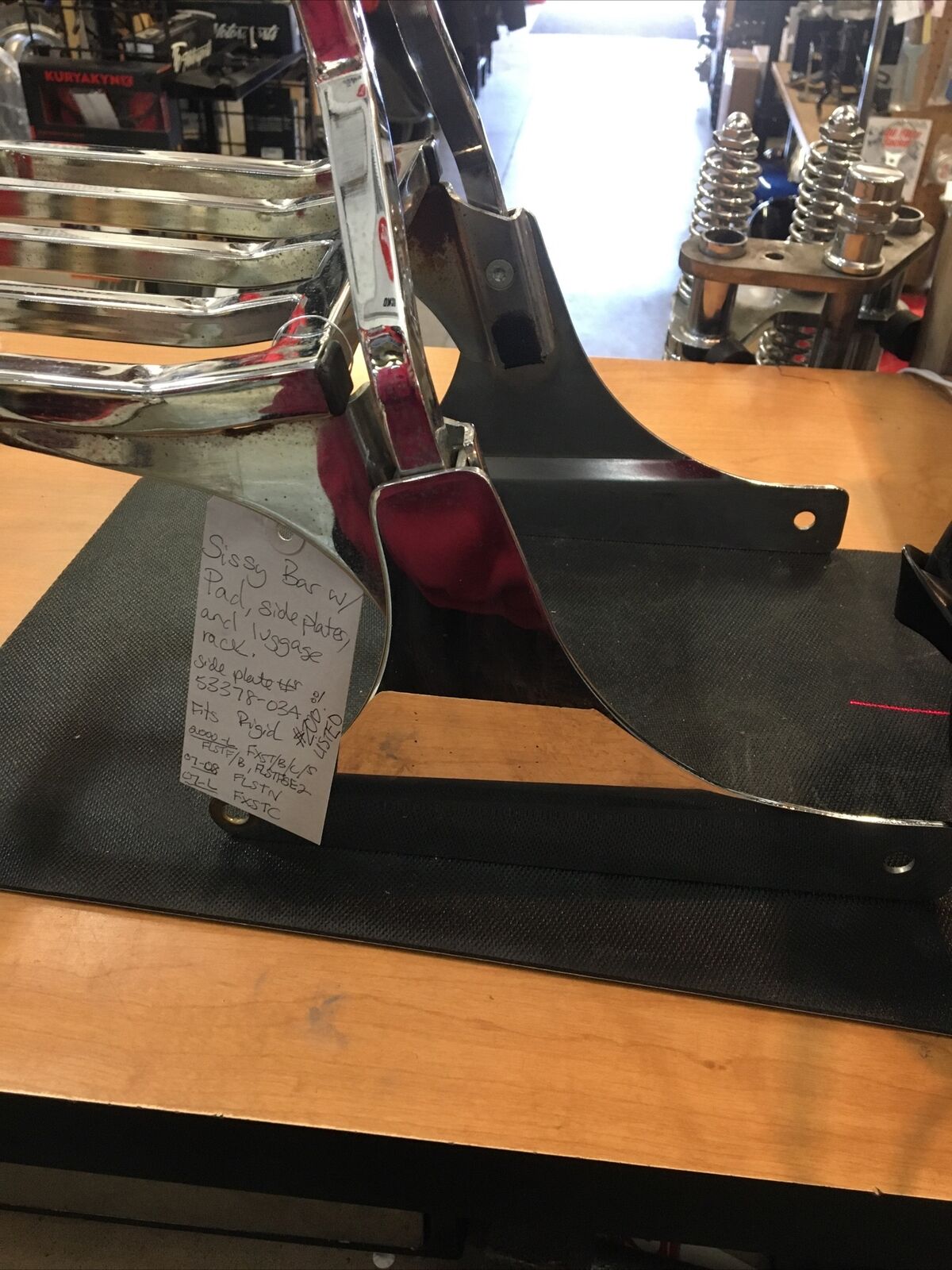 Chrome Rigid Mounted Sissy Bar/Pad With Luggage Rack #53378-03A