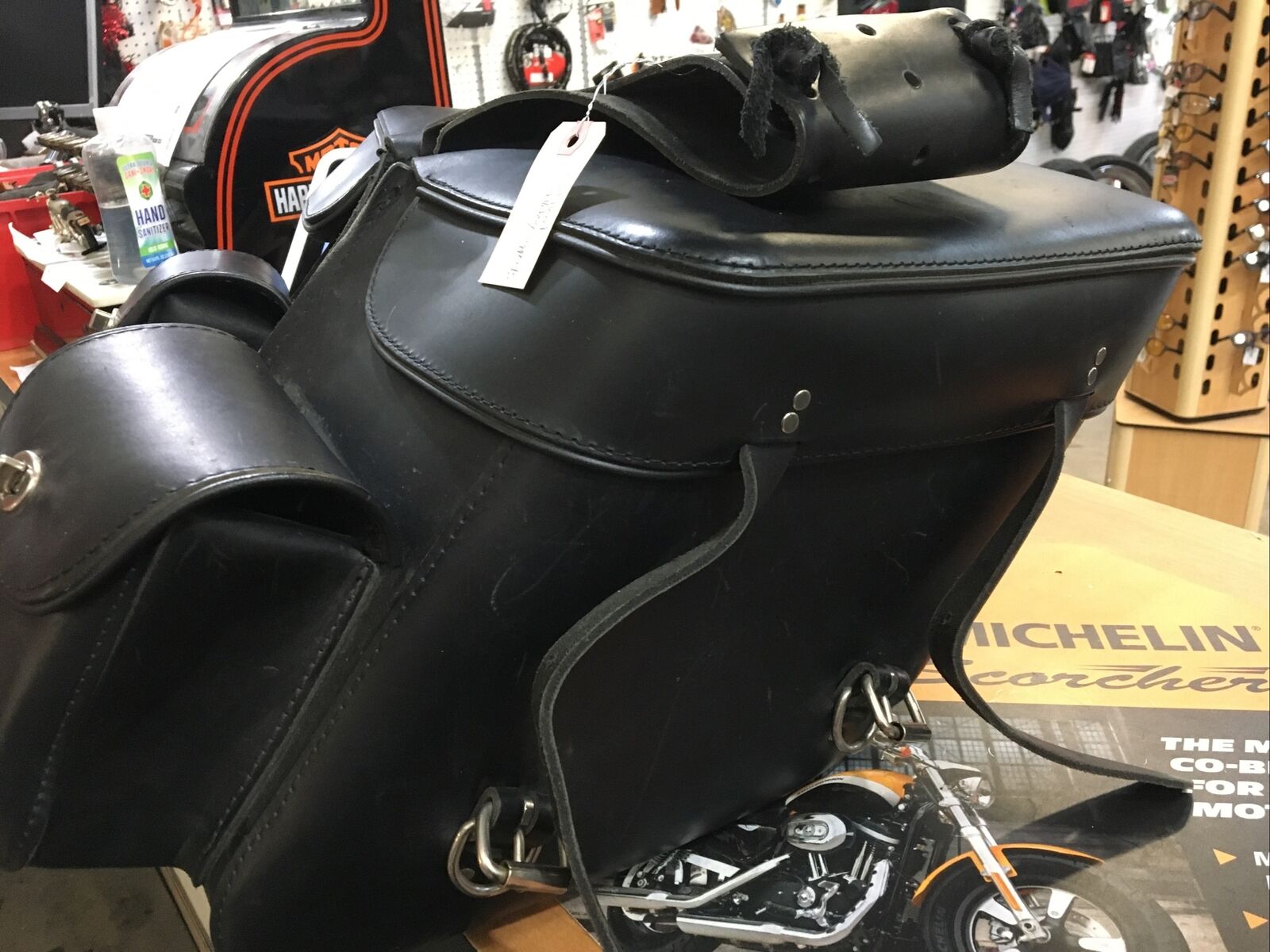 Leather Slant Style Throw Over Saddlebags With Pouches