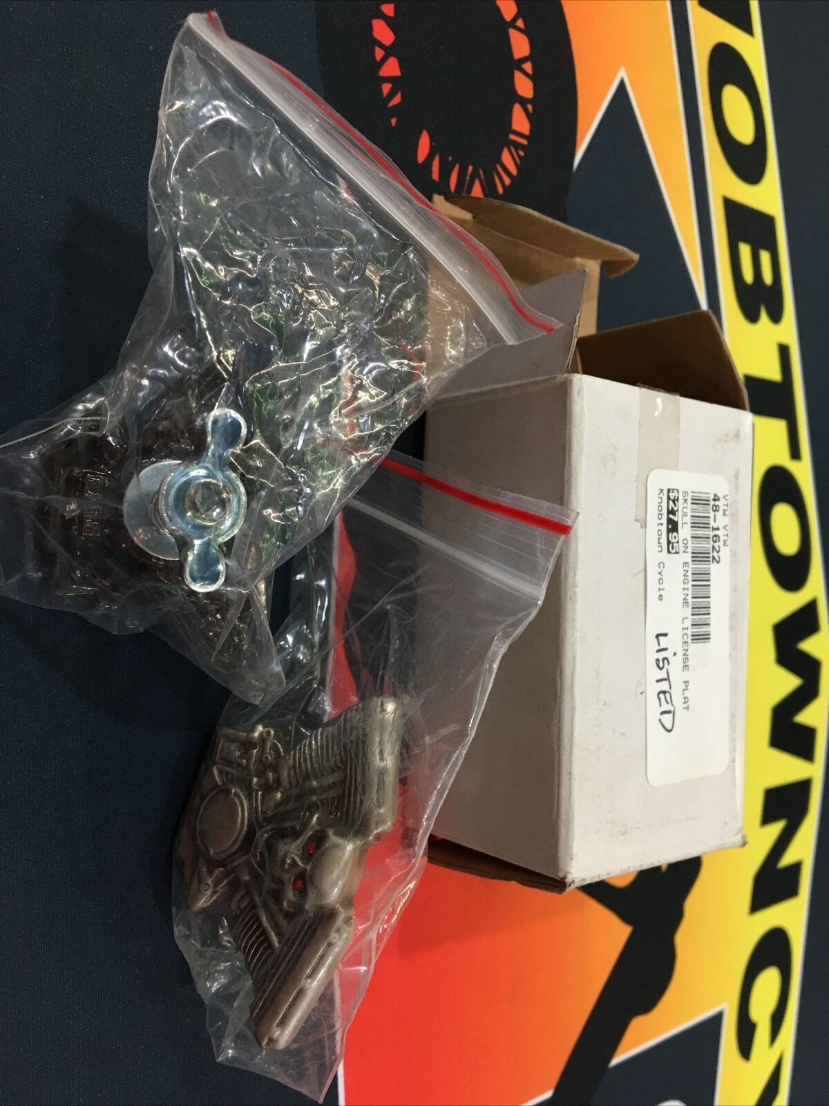 V-Twin Skull On Panhead Engine License Plate Topper Set #48-1622