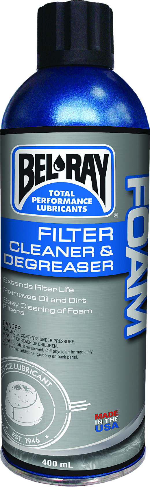 BEL-RAY FOAM FILTER CLEANER AND DEGREASER 400ML