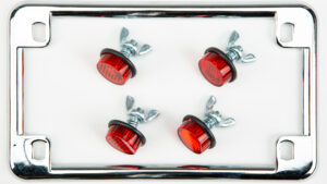 CHRIS PRODUCTS LICENSE PLATE FRAME W/4 RED REFLECTORS CHROME