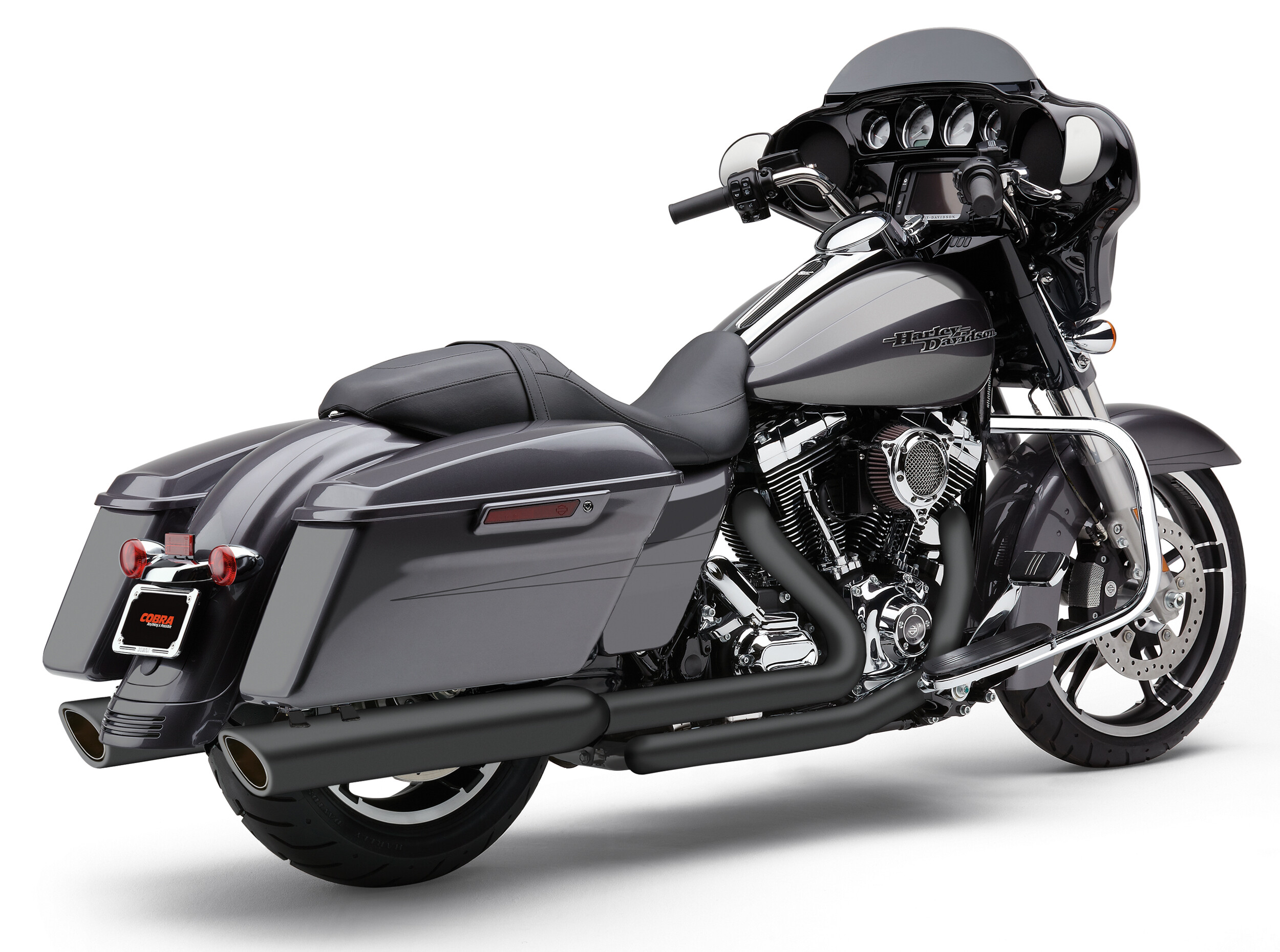 COBRA 909-TWINS 4" SLIP-ONS BLACK FLH/FLT 17-22