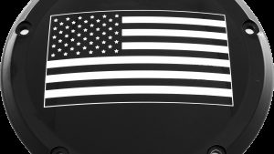 CUSTOM ENGRAVING 7   M8 FLT/FLH DERBY COVER AMERICAN FLAG BLACK
