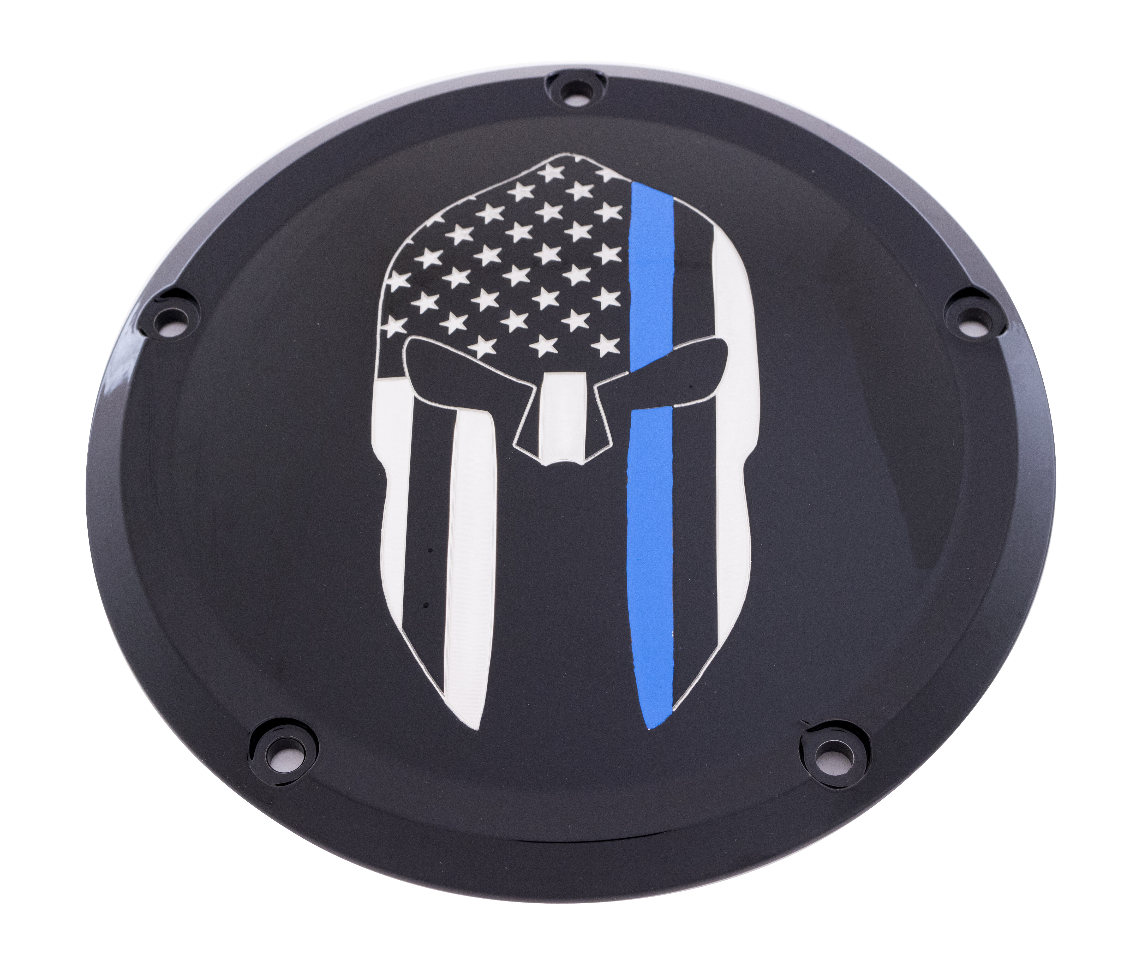 CUSTOM ENGRAVING 7 M8 FLT/FLH DERBY COVER SPARTA BLUE LINE BLACK