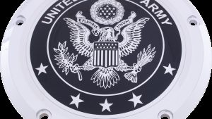 CUSTOM ENGRAVING 7   M8 FLT/FLH DERBY COVER ARMY CHROME