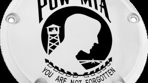 CUSTOM ENGRAVING 7   M8 FLT/FLH DERBY COVER POW-MIA CHROME