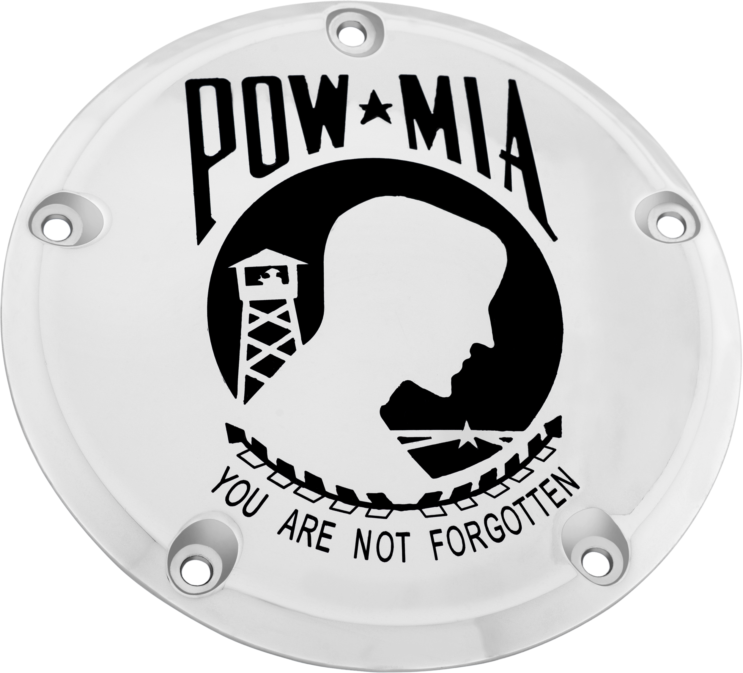 CUSTOM ENGRAVING 7 M8 FLT/FLH DERBY COVER POW-MIA CHROME