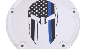 CUSTOM ENGRAVING 6   M8 SOFTAIL DERBY COVER SPARTA BLUE LINE CHROME