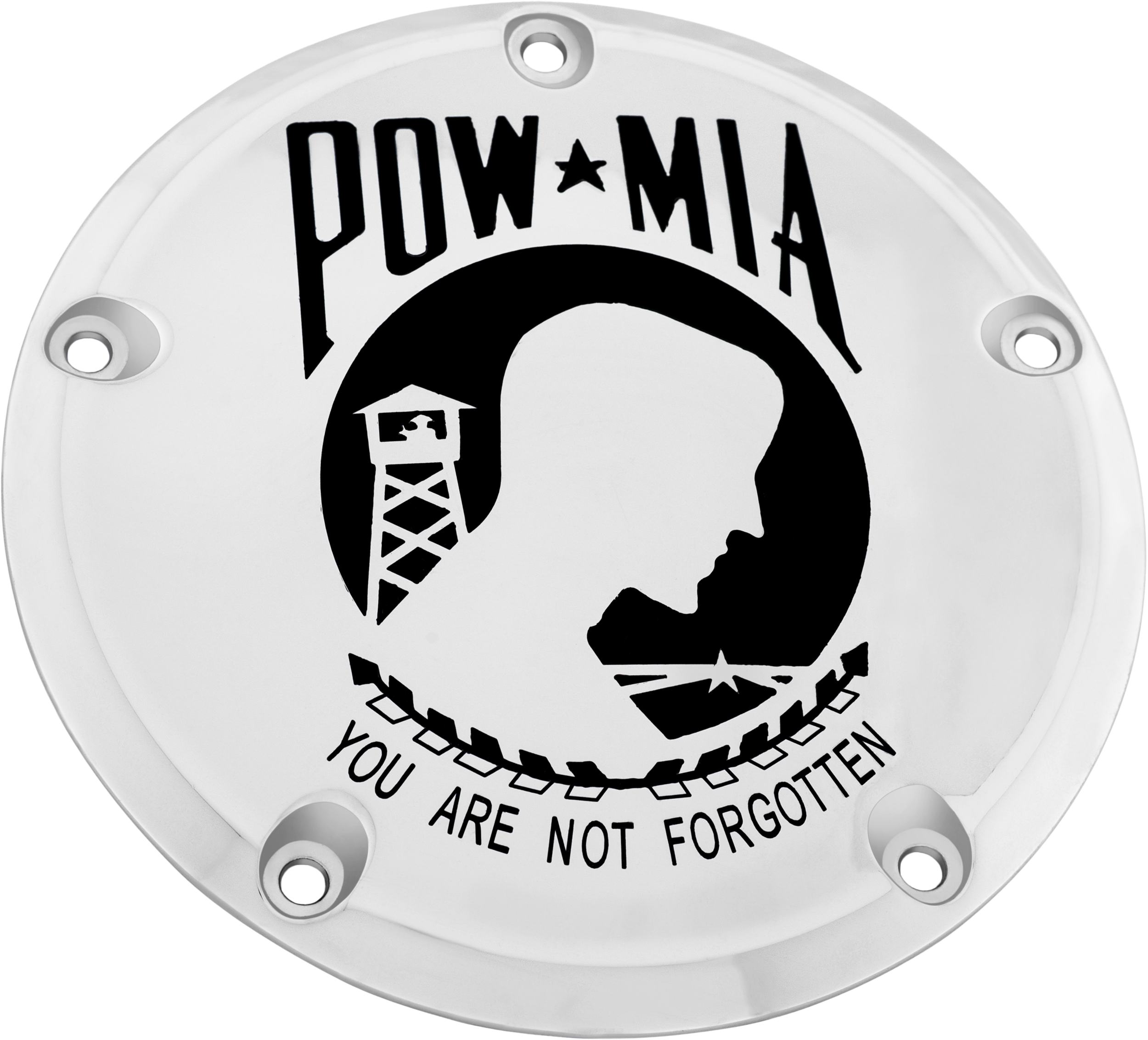 CUSTOM ENGRAVING 6 M8 SOFTAIL DERBY COVER POW-MIA CHROME