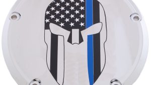 CUSTOM ENGRAVING 7   TC DERBY COVER SPARTA BLUE LINE CHROME