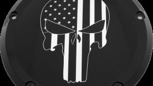 CUSTOM ENGRAVING 6   M8 SOFTAIL DERBY COVER PUNISHER BLACK