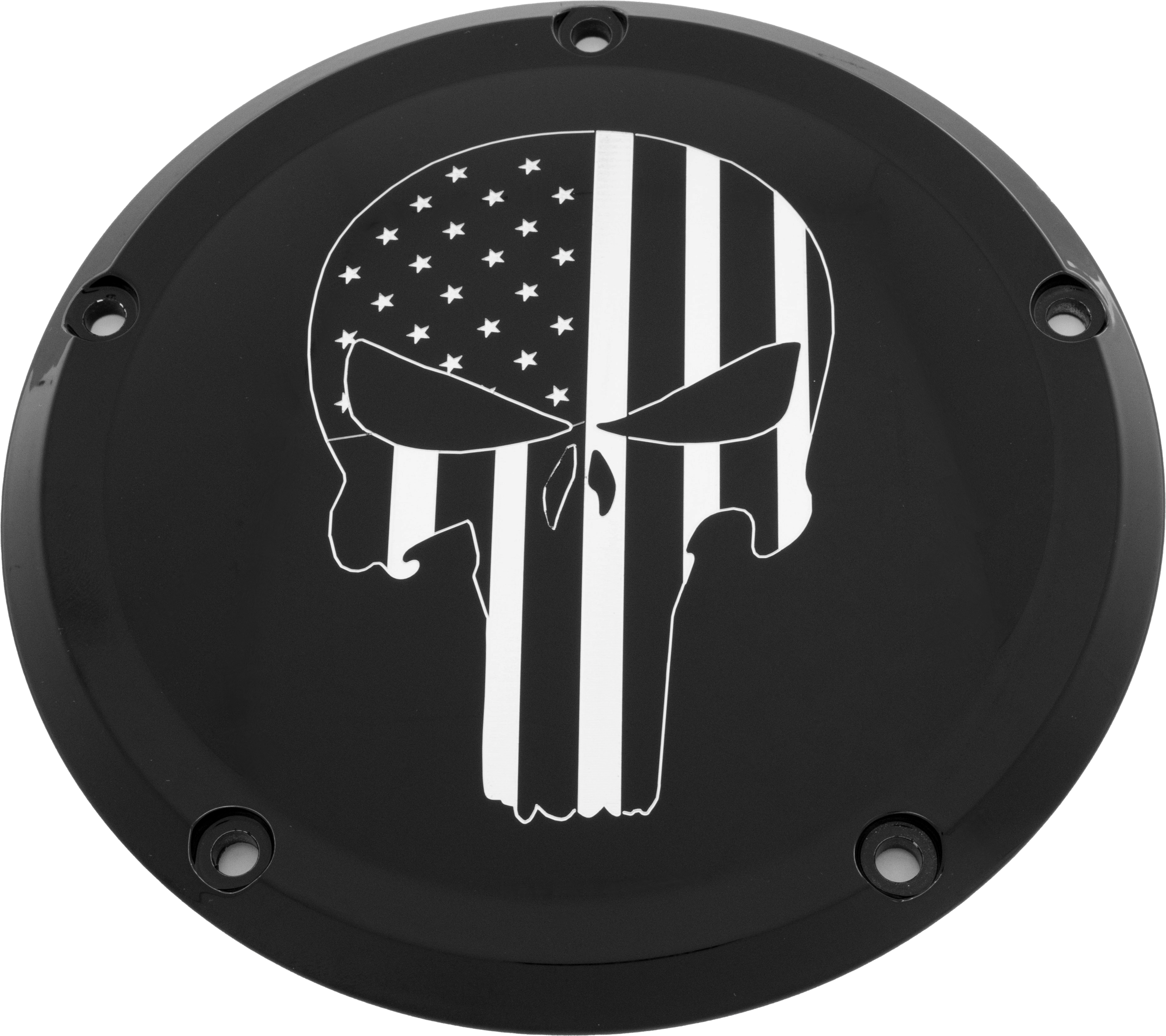 CUSTOM ENGRAVING 6 M8 SOFTAIL DERBY COVER PUNISHER BLACK