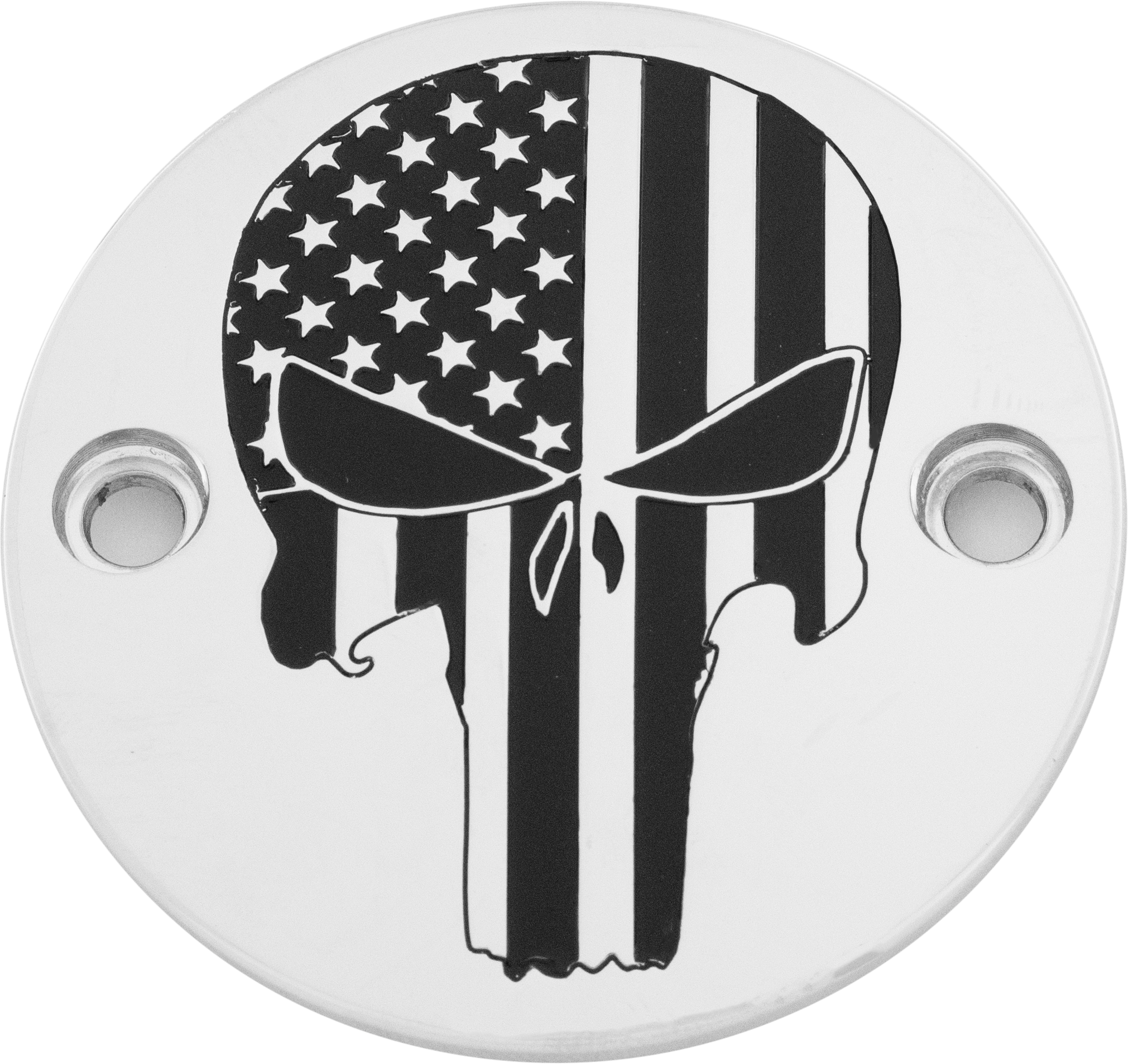 CUSTOM ENGRAVING M8 TIMER COVER PUNISHER CHROME