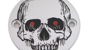 CUSTOM ENGRAVING M8 TIMER COVER SKULL CHROME