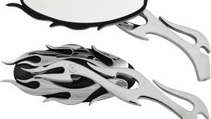 HARDDRIVE MIRRORS FLAME W/FLAME STEM BLACK/CHROME