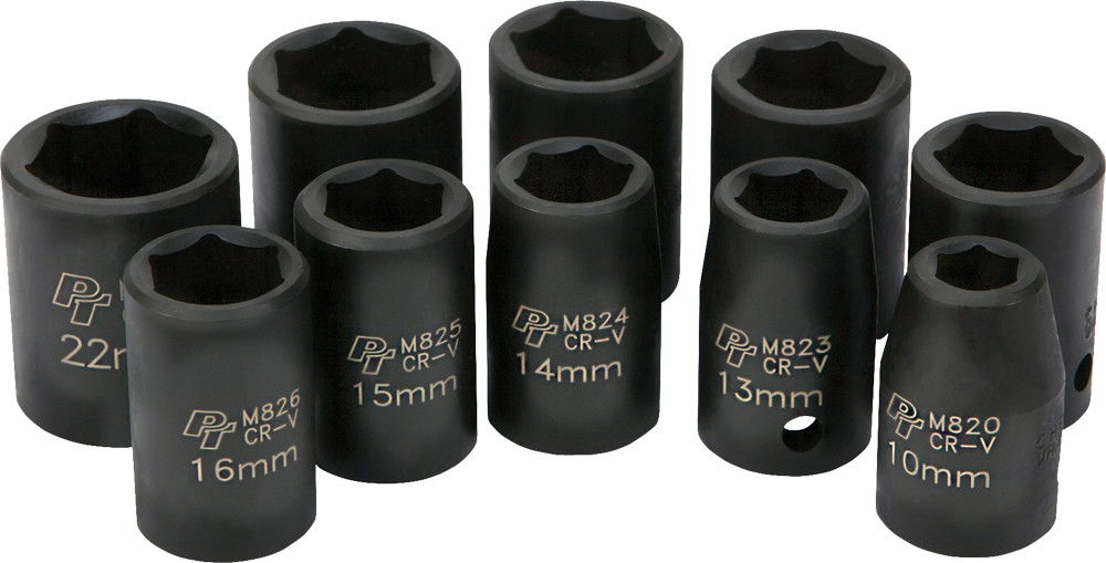 PERFORMANCE TOOL 10 PC 1/2" MET IMP SKT SET SHALLOW