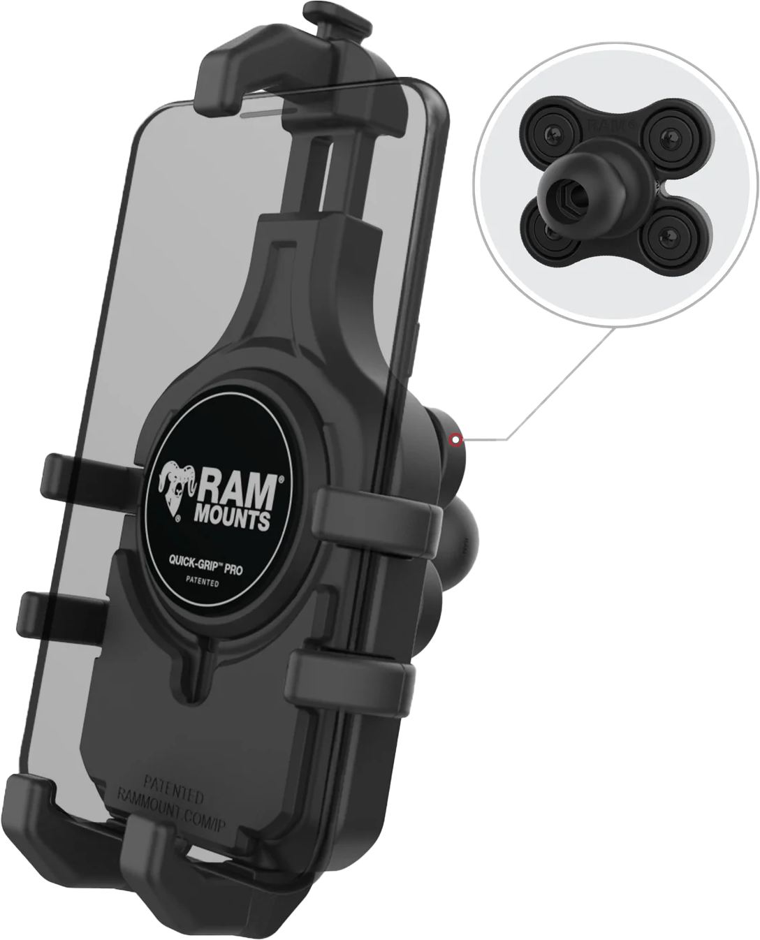 RAM QUICK-GRIP PRO PHONE HOLDER W/VIBE SAFE BALL