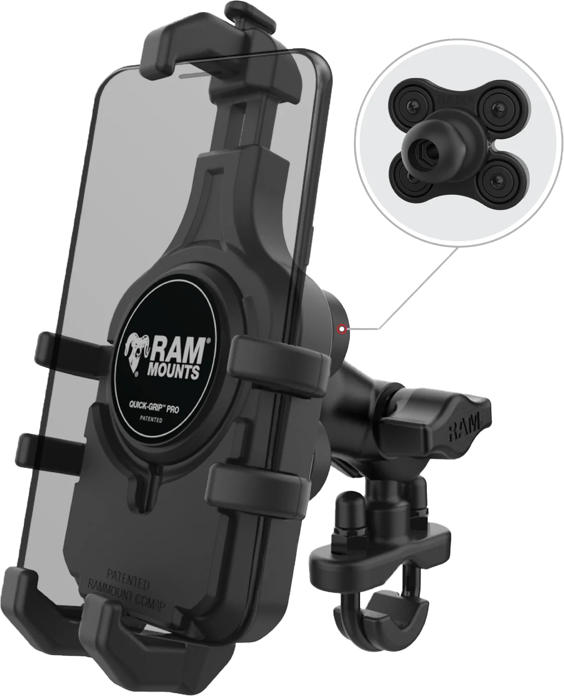 RAM QUICK-GRIP PRO HBAR PHN MNT W/VIBE SAFE SHORT