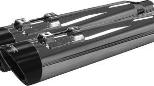 TBR COMP-S SLIP-ON M8 FLH/FLT CHROME W/SLASH BLACK ENDCAP