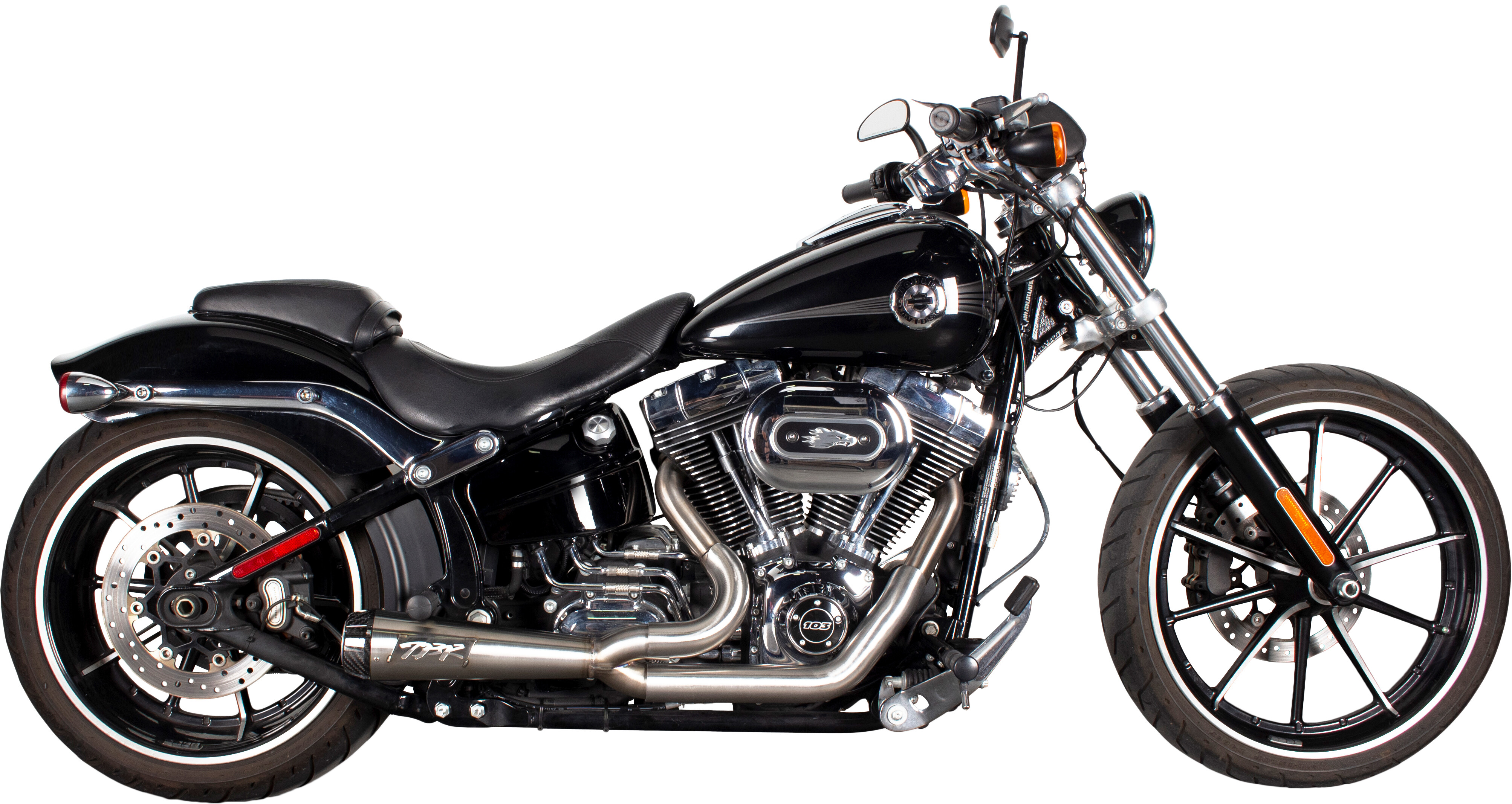 TBR COMP-S 2-1 TC SOFTAIL 00-17 STAINLESS W/BLACK ENDCAP